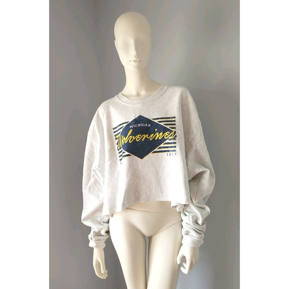 NEW 2XL Champion Michigan Wolverines Reverse Weave Cropped Pullover Sweatshirt